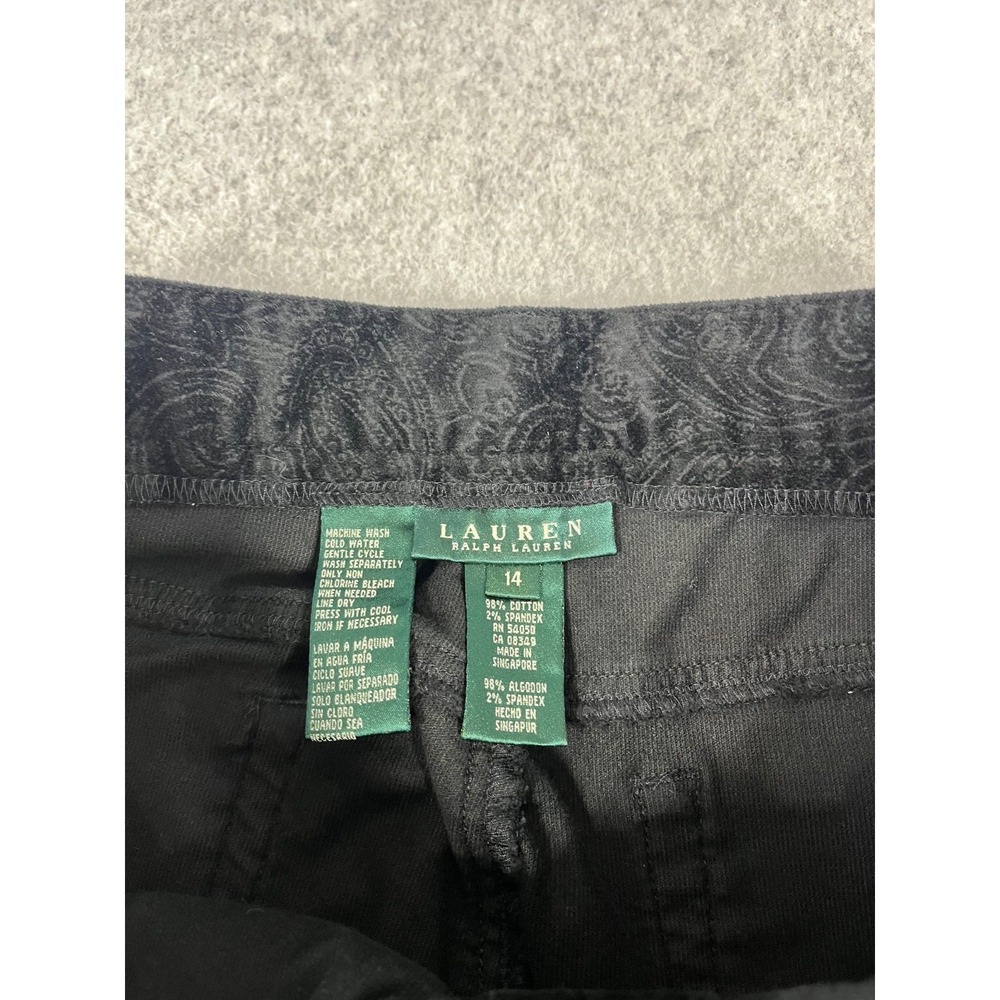 Lauren Ralph Lauren Pants Womens 14 Black Embossed Velvet Texture Paisley Print - Picture 5 of 11